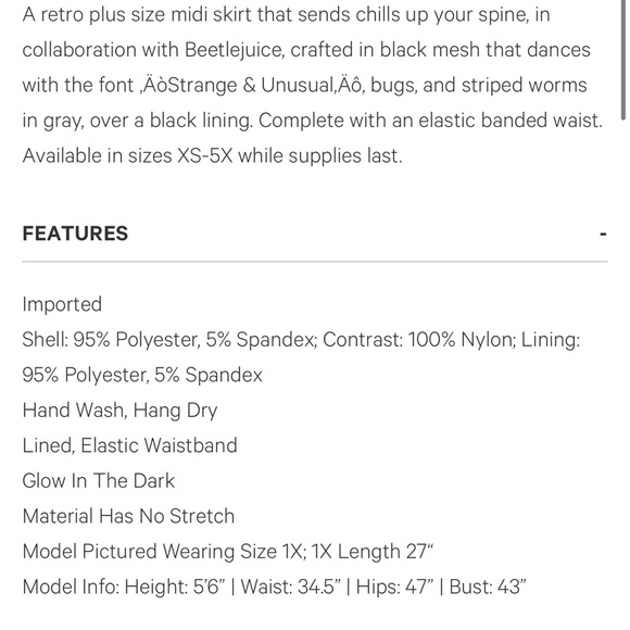 Beetlejuice Unique Vintage Strange & Unusual Glow In The Dark Skirt 2X - Picture 11 of 11